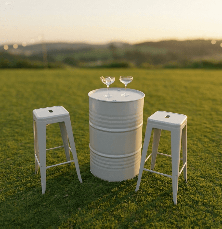 Drum cocktail table for hire